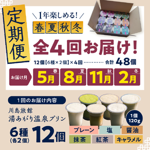 【定期便 春夏秋冬】湯あがり温泉プリン 6種類 計12個セット