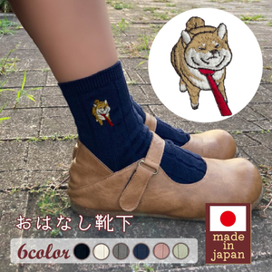 おはなし靴下 ギフトボックス 柴犬 レディース ブラック