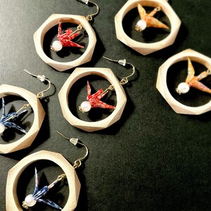 兵庫県産天然竹 アクセサリー 竹と折り鶴 （ピアス）【兵庫県 高砂市