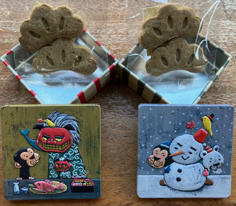 松カフェオリジナル　赤松パウダー入りグルテンフリー松葉クッキー　サル君の旅缶2個入りセット