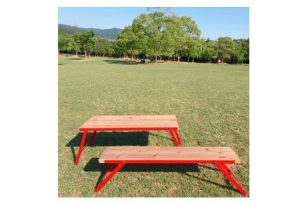 No.162-01 ペチカベンチ・チャーブルセット（折りたたみベンチ・折りたたみローテーブルのセット）（赤）