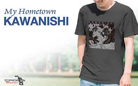 No.333-01 【川西】地図柄ヘビーウェイトTシャツ（チャコール）Sサイズ