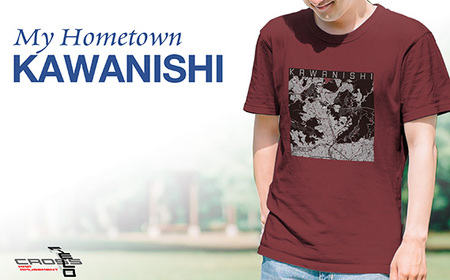 No.335-03 【川西】地図柄ヘビーウェイトTシャツ（バーガンディ）Lサイズ