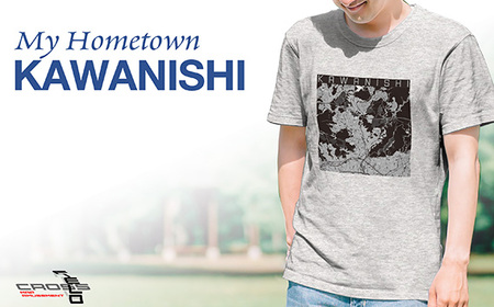 No.336-06 【川西】地図柄ヘビーウェイトTシャツ（ヘザーグレー）3XLサイズ