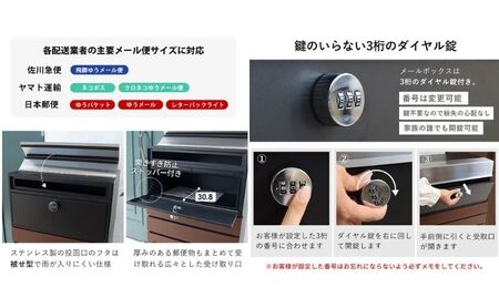 宅配ボックス付きポスト Yette(イエット) ブラック/ブラウン