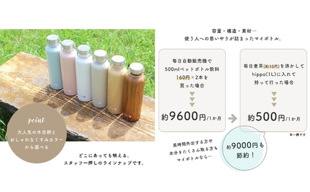 ステンレスボトル 1000ml hippo(ヒッポ) ミルク缶型 インテリア 水筒 ピンクベージュ
