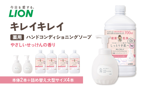 ハンドソープ 泡 キレイキレイ 薬用 ハンドコンディショニングソープ 本体 450ml×2本, 詰め替え 大型700ml×4本 やさしいせっけんの香り 泡ハンドソープ 薬用ハンドソープ 日用品 消耗品 大容量 いい香り LION ライオン 泡石鹸 石鹸 兵庫県 小野市