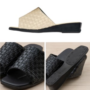 M+home レゾン 婦人用外履きサンダル Mサイズ ファッション 靴 シューズ スリッパ 日用品 モダン 洗練 お庭 ベランダ 型押し レザー 1枚仕立て 歩きやすい  ブラック