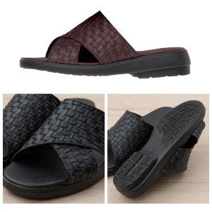 M+home クロワゼ 紳士用外履きサンダル Lサイズ ファッション 靴 シューズ スリッパ 日用品 モダン お庭 ベランダ 型押し レザー クロス 通気性 安定感  ブラウン