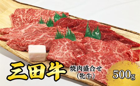 パスカル三田牛 (牝牛) 焼肉盛合せ 500g ( ロース100g / 赤身150g / カルビ150g / 希少部位100g ) 牛肉 ギフト 肉 お祝い 但馬牛 神戸牛 三田牛 数量限定 訳あり  おすすめ 送料無料 兵庫県 三田市