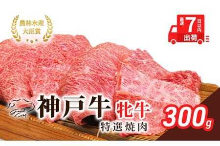 【最短7日以内発送】 神戸ビーフ 神戸牛 牝 特選焼肉 300g 川岸畜産 冷凍 肉 牛肉 すぐ届く