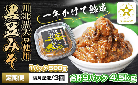 【定期便・隔月 全3回】農家の手作り 黒豆みそ 500ｇ入り 合計9パック(3パックを3回） 五つ星ひょうご  おいしい定期便 TS-SUBSC-BT15-9P