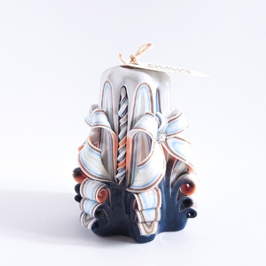 丹波篠山市製 彫刻キャンドル オレンジ×ブルー 1点ヨーロピアン キャンドル おしゃれ きれい 特別 手作り 唯一無二 珍しい パーティ ギフト ご褒美 [AWT001]