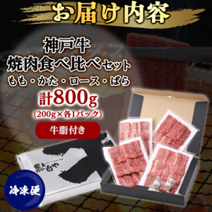12/22入金分まで年内発送!神戸牛一頭焼肉食べ比べセット4種各200g(牛脂付き)【配送不可地域：離島】【1529482】