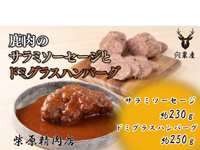 F5 鹿肉のサラミソーセージとドミグラスハンバーグセット