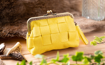 AN5　鹿革コレクション【蒲公英】がまぐち財布ショートモデル【 鹿革 革製品 ポーチ 財布 がま口 がまぐち 小物入れ 小銭入れ カードサイズ オーガニック 手作り タンポポ たんぽぽ 黄色 イエロー 】