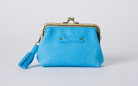 AN6　鹿革コレクション【露草】がまぐち財布ショートモデル【 鹿革 革製品 ポーチ 財布 がま口 がまぐち 小物入れ 小銭入れ カードサイズ オーガニック 手作り つゆくさ 青 ブルー 水色 】