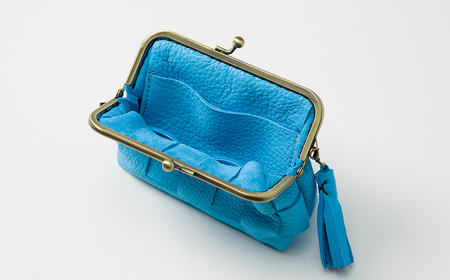 AN6　鹿革コレクション【露草】がまぐち財布ショートモデル【 鹿革 革製品 ポーチ 財布 がま口 がまぐち 小物入れ 小銭入れ カードサイズ オーガニック 手作り つゆくさ 青 ブルー 水色 】