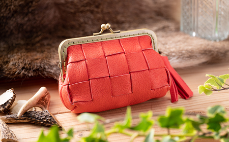 AN7 鹿革コレクション【紅】がまぐち財布ショートモデル【 鹿革