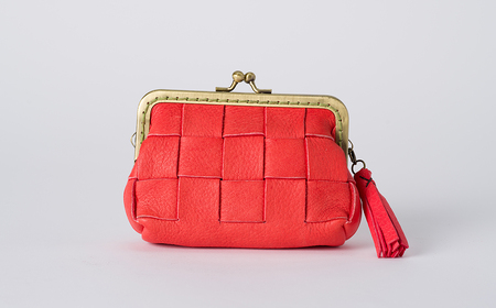 AN7　鹿革コレクション【紅】がまぐち財布ショートモデル【 鹿革 革製品 ポーチ 財布 がま口 がまぐち 小物入れ 小銭入れ カードサイズ オーガニック 手作り 紅朱 赤 レッド 】