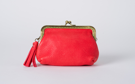 AN7　鹿革コレクション【紅】がまぐち財布ショートモデル【 鹿革 革製品 ポーチ 財布 がま口 がまぐち 小物入れ 小銭入れ カードサイズ オーガニック 手作り 紅朱 赤 レッド 】