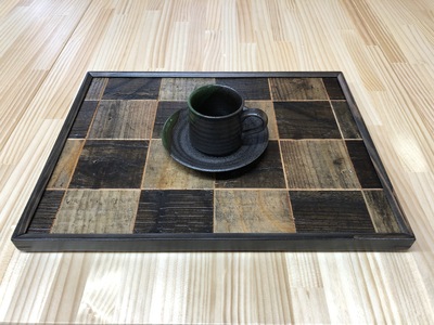 AV1 KOZAinoOBON【古材のお盆】市松模様 【 古材 お盆 盆 和風 ランチョンマット トレイ トレー レトロ 手作り 木製 木目 和柄 市松 】