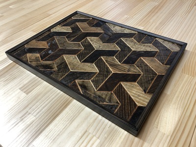 AV2　KOZAinoOBON【古材のお盆】組亀甲 【 古材 お盆 盆 和風 ランチョンマット トレイ トレー レトロ 手作り 木製 木目 和柄 亀甲柄 亀甲 】