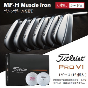 MF-Hマッスルバックアイアン6本セット（＃5-PW）＆ゴルフボールV1（１ダース）310BD03S.／軟鉄鍛造 フォージド アイアン 国産 ゴルフ ゴルフクラブ　ゴルフテック叡智