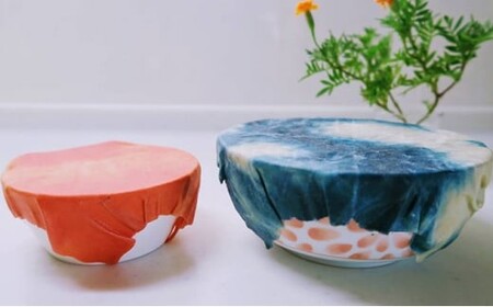 藍染草木染エコラップ2枚セット（S，M) 絞り柄セット(藍染、茜染め）