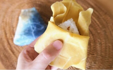 藍染草木染エコラップ2枚セット（S，M) 絞り柄セット(藍染、茜染め）