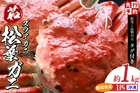 数量限定【松葉がに 最高グレード 香住産 タグ付き 釜茹で 約1.0kg 】冷凍 12月～1月中旬は発送不可 カニの本場 番がに 新鮮 国産 刺身 しゃぶしゃぶ 焼きガニ 鍋 カニ鍋 かにすき 脚 足 爪 身 肩 ランキング 大人気 兵庫県 香美町 香住 柴山 柴山港 ズワイガニ 日本海フーズ 07-07