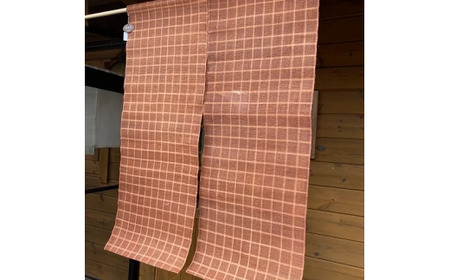 麻柿渋染のれん（格子） のれん 蚊帳 麻 岡井麻布 蚊帳生地 80-002