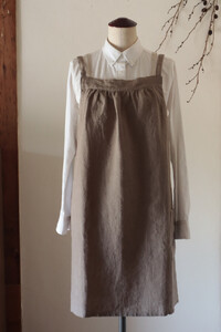 ギャザーエプロン Fu-ra 【カラー：モカ】エプロン 手作り ハンドメイド 30-086
