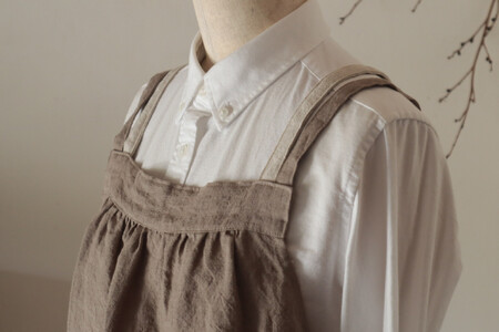 ギャザーエプロン Fu-ra 【カラー：モカ】エプロン 手作り ハンドメイド 30-086