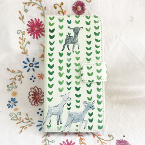 スマホ手帳型ケース 鹿柄オリジナル 「Leaf and Deer」 foo stitch 15-066