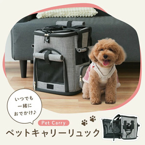 ペットキャリーリュック 〈アットライズ〉 ダークグレー ペットキャリーリュック ペットバッグ 猫 犬 いぬ ねこ イヌ ネコ 旅行 通院 病院 お出かけ 17-013