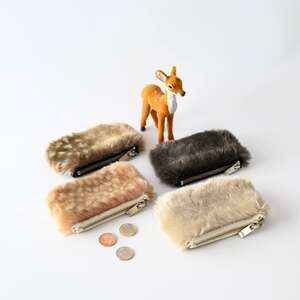 ふわふわモフモフ◇マルチコインケース　ファー（バンビ柄グレー）×レザー（スムース ブラック）【cbm16】