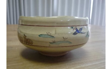 茶碗 赤膚焼大塩昭山 奈良絵 抹茶茶碗 伝統工芸 C-30