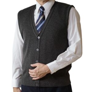 無地 メンズニット オープンベスト チャコール L寸 15220_装飾品・工芸品 男性・メンズ 洋服 _【1219035】