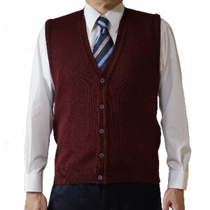 無地 メンズニット オープンベスト ワイン L寸 15220_装飾品・工芸品 男性・メンズ 洋服 _【1219037】