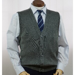 無地 メンズニット オープンベスト グレー LL寸 15220_装飾品・工芸品 男性・メンズ 洋服 _【1219040】