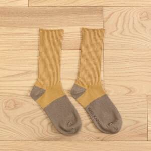 裏返しオーガニックコットンリブソックス・M(インディゴ×ベージュ、ターメリック×カーキ)2足セット_装飾品・工芸品  服飾小物 _【1447205】