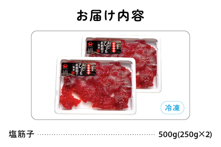 〈2026年2月発送〉訳あり 紅鮭塩筋子500g (250g×2個入)加藤水産 ひとくちカット すじこ 魚卵 海鮮 おかず おにぎりの具 贈答 ギフト 人気 留萌市R002-005-202602