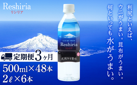 【定期便】天然ケイ素水リシリア(500ml×48本入・2L×6本)×3ヶ月