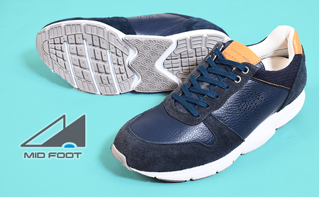 MIDFOOT ( ミッドフッド ) 紳士靴 レザースニーカー MF001JM ( ネイビー ) 4E　【 ファッション 靴 シューズ スニーカー メンズ 】 【 お洒落 レザーシューズ エコレザー 快適 履き心地 】  BN003 26.0cm