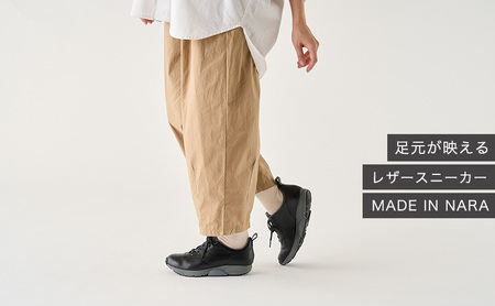 MIDFOOT ( ミッドフッド ) 婦人靴 レザースニーカー MF002JL ( ブラック ) 4E　【 ファッション 靴 シューズ スニーカー レディース 】 【 お洒落 レザーシューズ オイルレザー 快適 履き心地 】  BN003 24.0cm