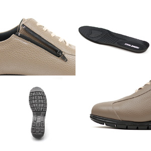 【ピエールリッチ】ファスナー付き 軽量 ソフト レザースニーカー グレージュ PR821（婦人靴） BN003 24.5cm