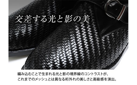 ビジネスシューズ 本革 革靴 カンガルー革 メッシュ モンク 紳士靴 5cmアップ シークレットシューズ No.75 ブラック 24.0cm