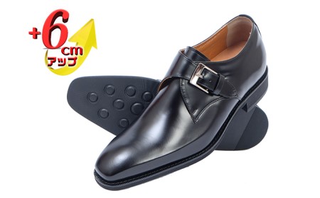 ビジネスシューズ 本革 革靴 紳士靴 プレーンモンク 6cmアップ シークレットシューズ No.1925 ブラック 25.0cm
