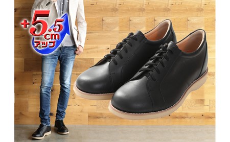 本革 幅広 ４Ｅ ワイド レザーカジュアル メンズ  ５.５cmアップ シークレットスニーカー No.516 ブラック 雑貨 日用品  BN003 24.0cm